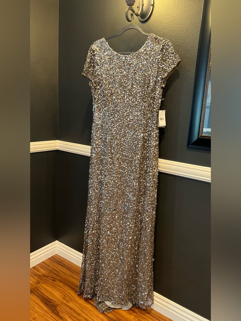 Adrianna Papell Women’s Lead Sequence Scoop Back Train Long Evening Gown 12